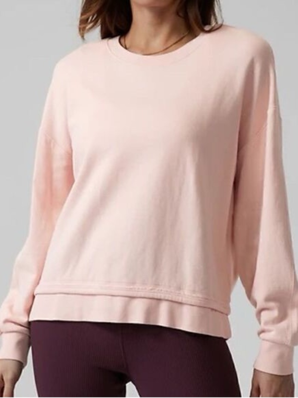 Athleta Women’s Pink Crewneck Sweatshirt Ruffle Layered Hem Long Sleeve Size Med